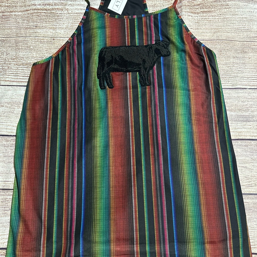 2Fly & co - Multicolor Striped Tank Top with Black Angus Design